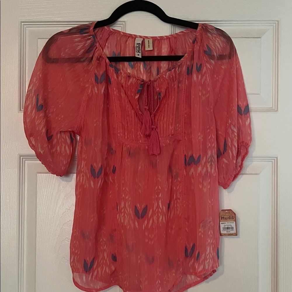 Mudd Women's Coral Sheer Blouse